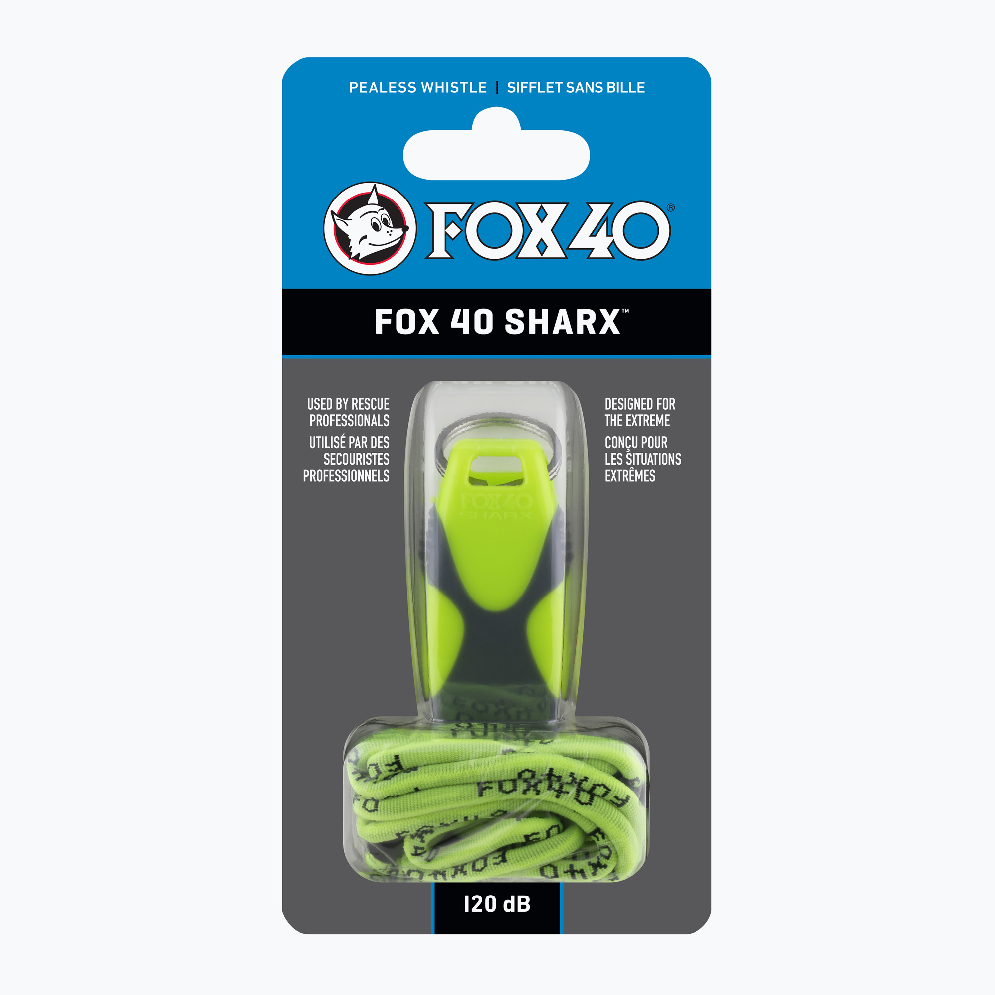 Fox 40 Sharx Bezpečnostná neónová/sivá píšťalka so šnúrou (Sharx Safety 8703)
