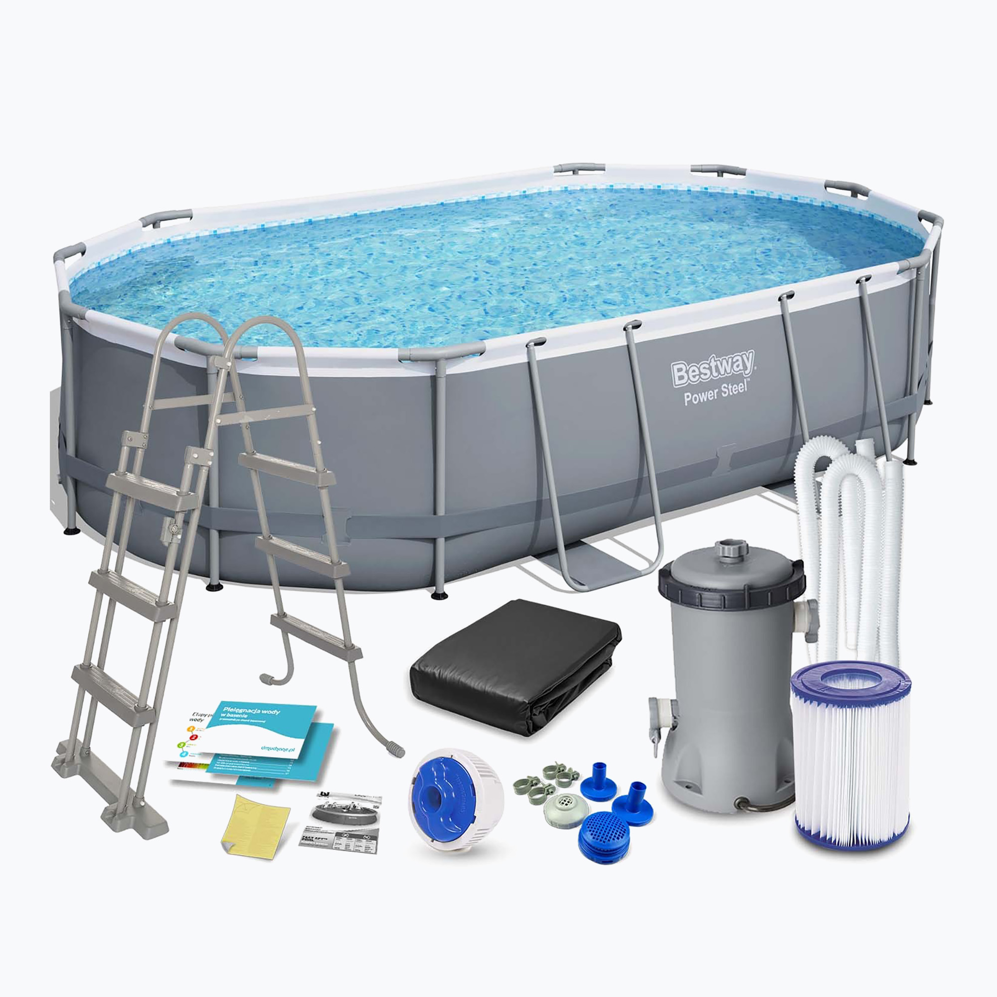 Bestway Power Steel Oval Pool Set 488 x 305 cm tmavo šedá (Power Steel Oval Pool Set 56448)