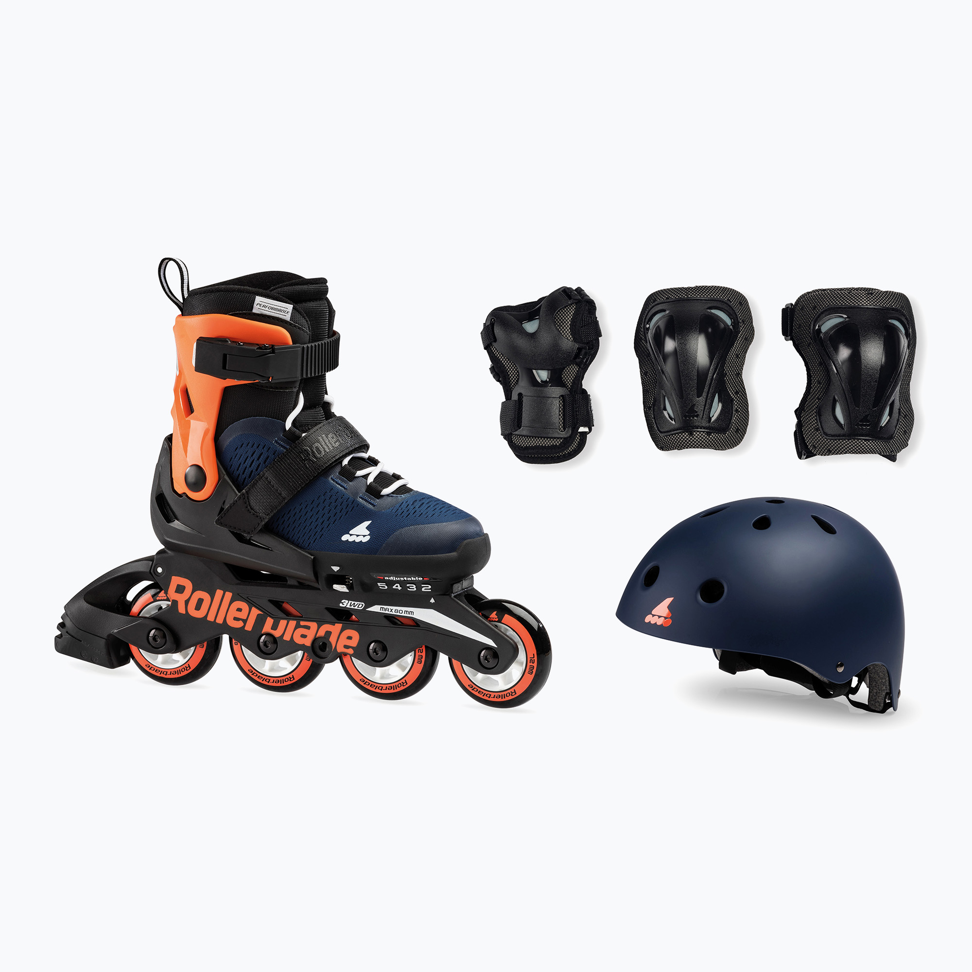 Detské kolieskové korčule Rollerblade Microblade Cube Jr midnight blue/warm orange s prilbou a chráničmi (Microblade Cube Jr 07221500174)