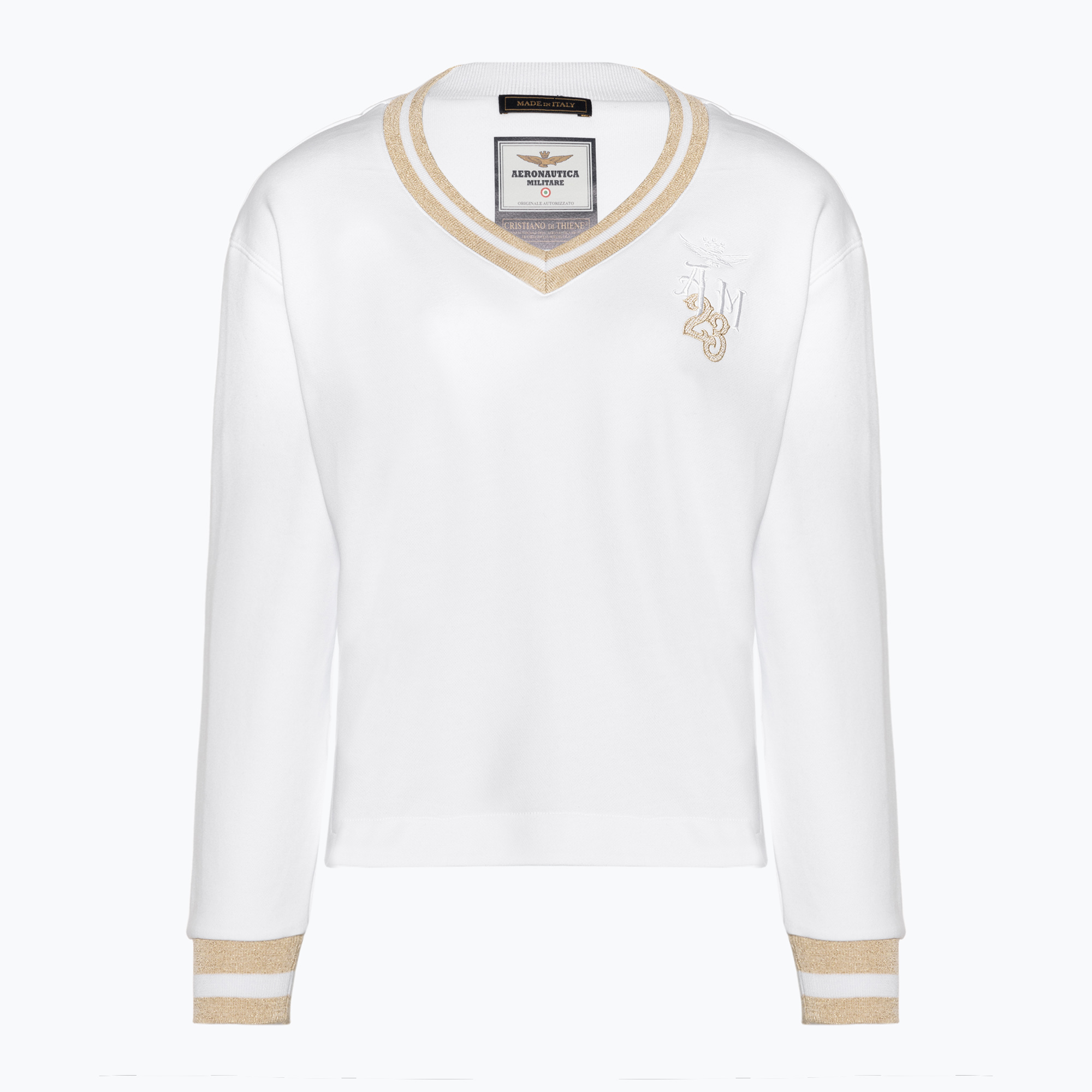 Dámska mikina Aeronautica Militare Lady V-Neck bianco ottico