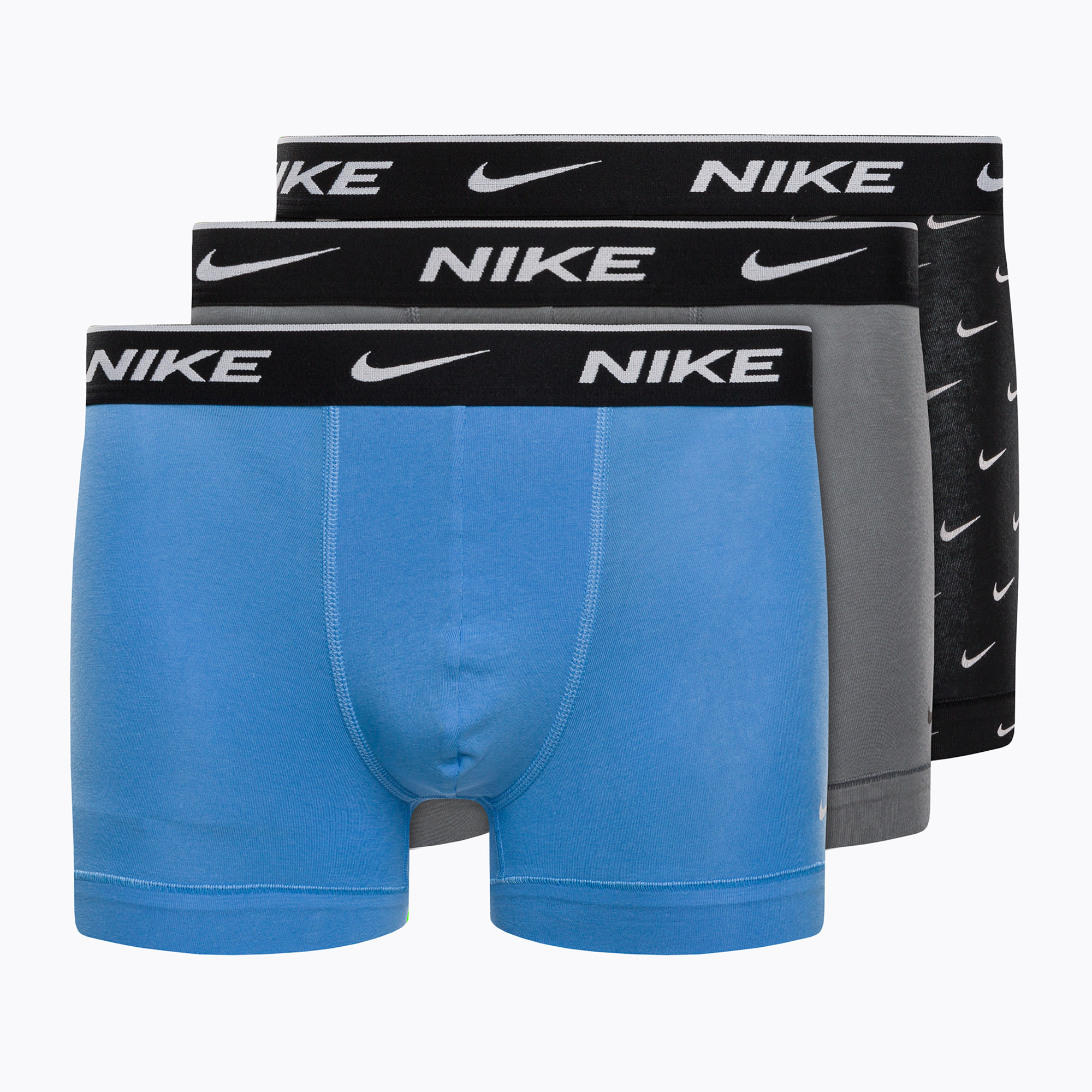 Pánske boxerky Nike Everyday Cotton Stretch Trunk 3Pk UB1 swoosh print/grey/uni blue (Everyday Cotton Stretch Trunk KE1008-9JI)