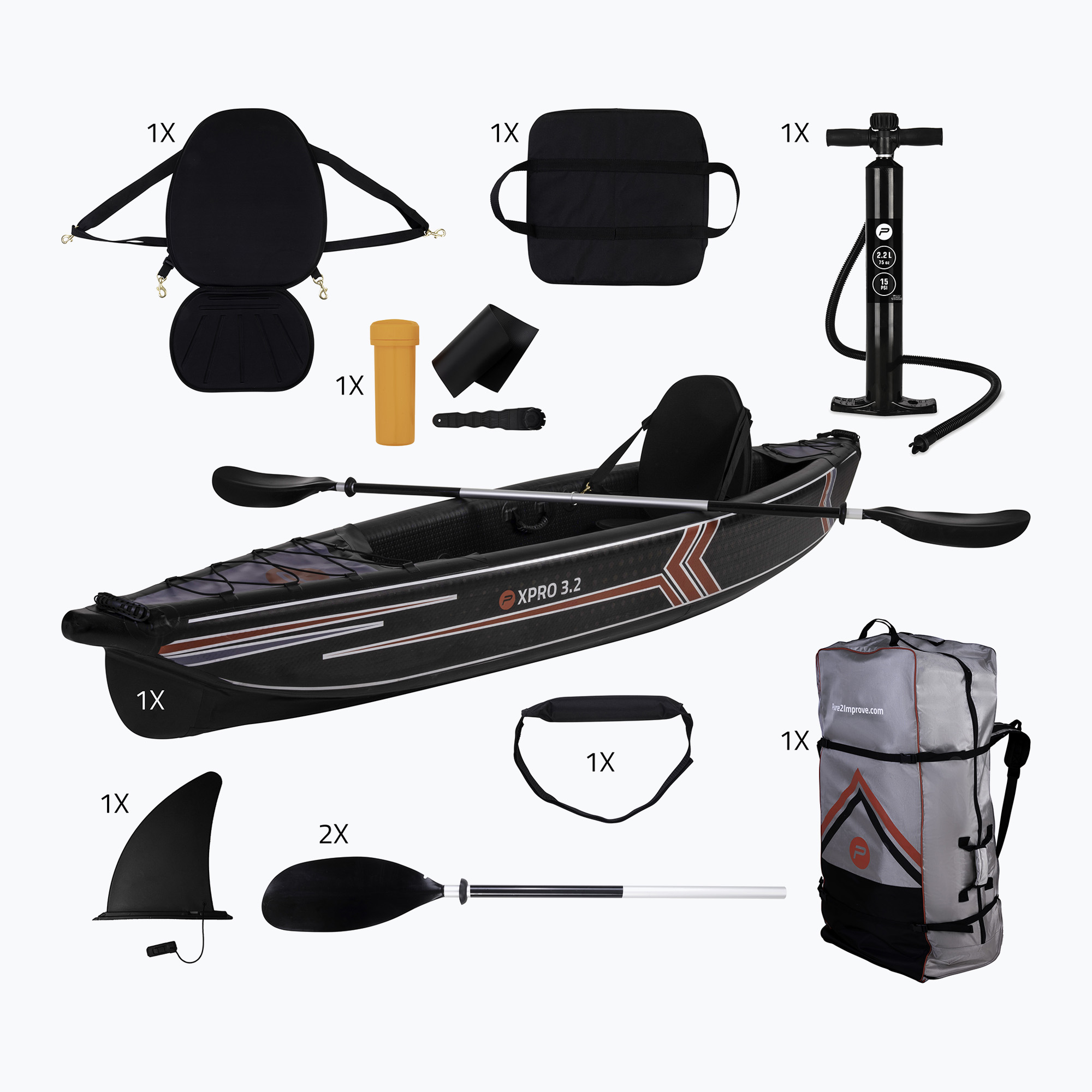 Pure4Fun Dropstitch black 160000 Vysokotlakový nafukovací kajak pre 1 osobu