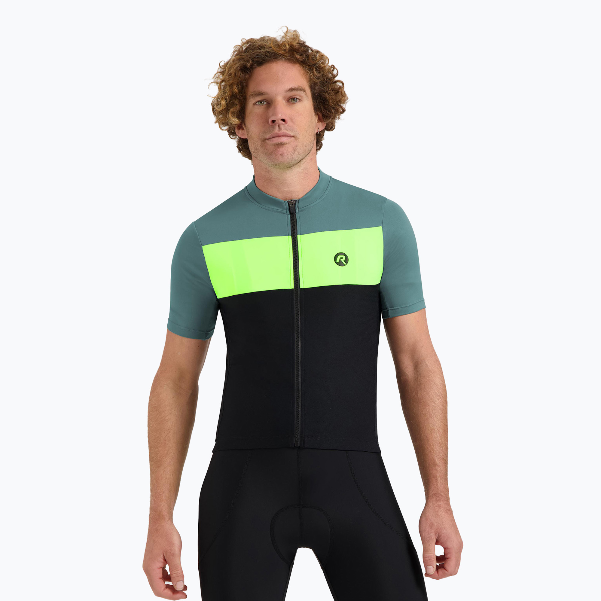 Rogelli Core Block pánsky cyklistický dres čierna / tyrkysová / fluórová žltá (Core Block RC1000001)