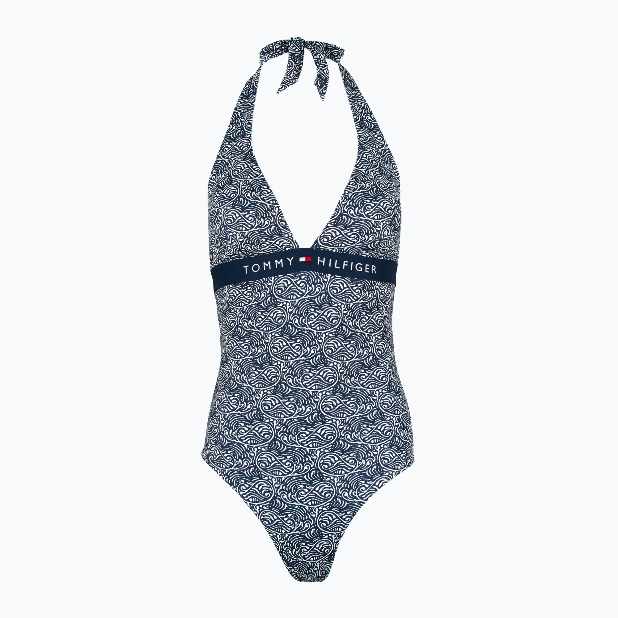 Tommy Hilfiger dámske jednodielne plavky Halter One Piece Rp Print illustrated wave dark night navy (Halter One Piece Rp Print UW0UW059620YB)