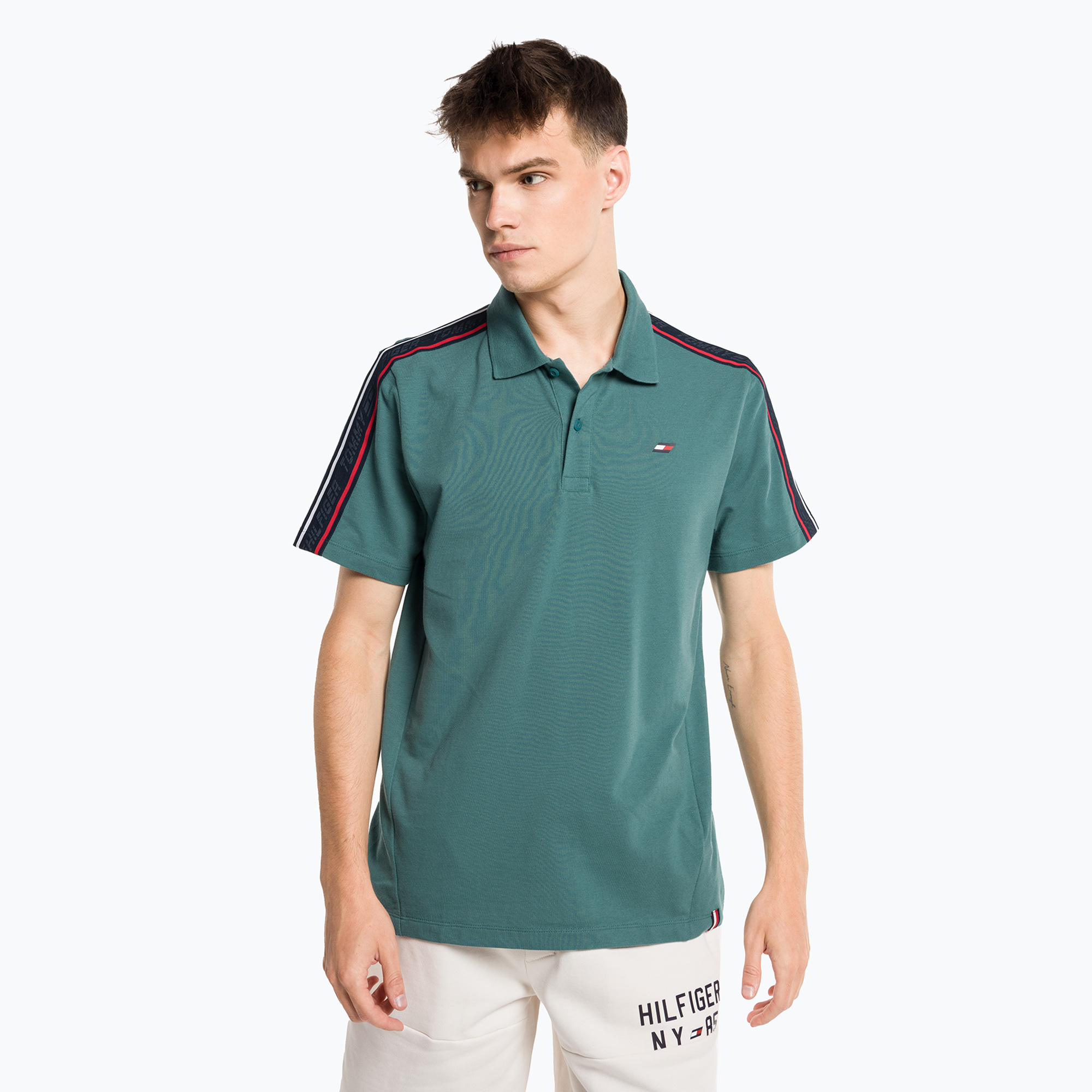 Tommy Hilfiger pánske tréningové tričko Textured Tape Polo green (Textured Tape S/S Polo MW0MW30713MB6)