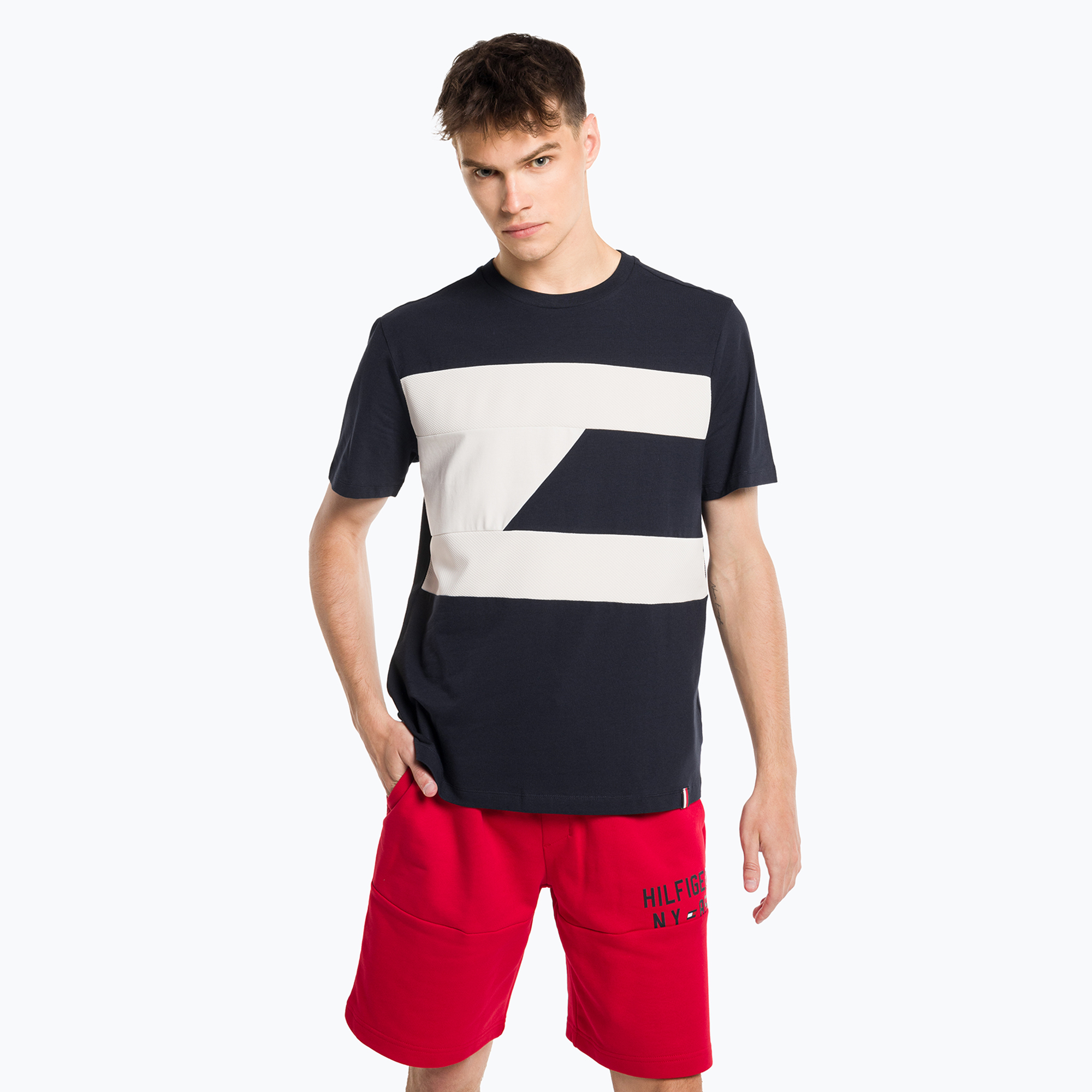 Tommy Hilfiger pánske tréningové tričko Colorblocked Mix Media S/S blue (Colorblocked Mix Media S/S MW0MW30436DW5)