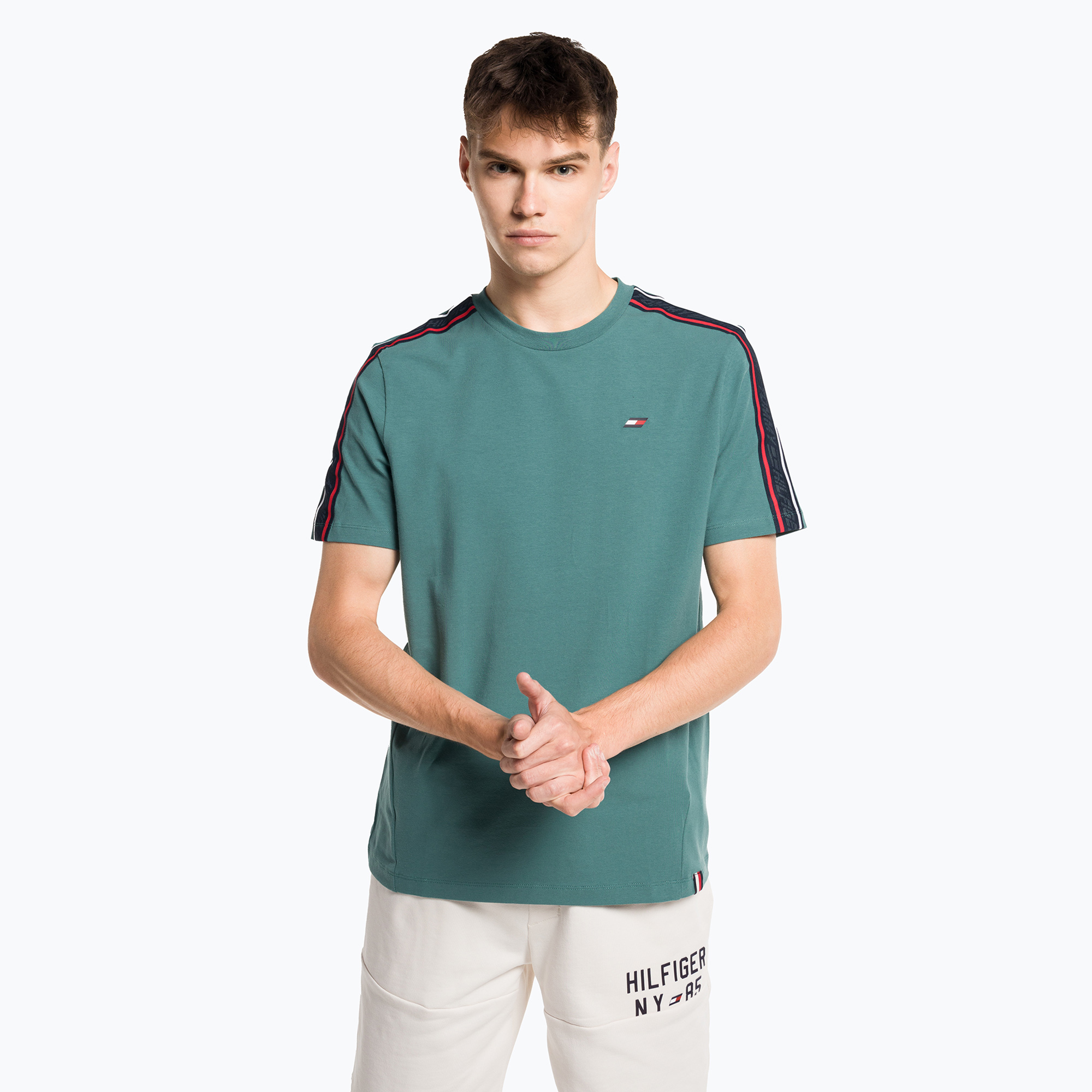 Tommy Hilfiger pánske tréningové tričko Textured Tape green (Textured Tape S/S MW0MW30448MB6)