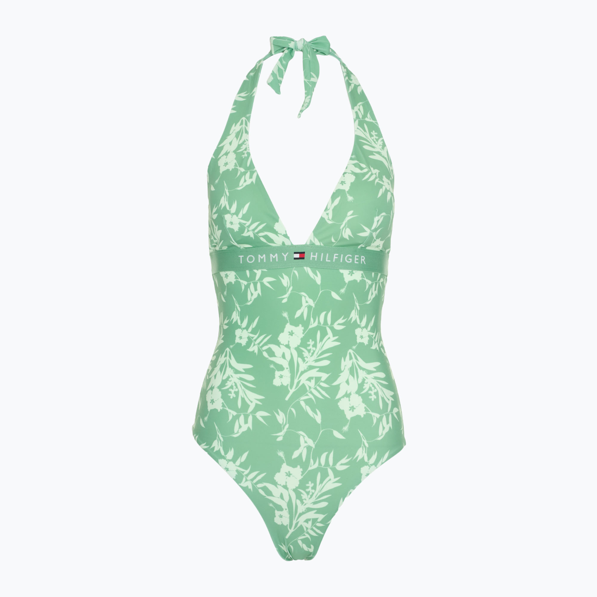 Dámske jednodielne plavky Tommy Hilfiger Halter One Piece Rp Print floral tropical aop fort green