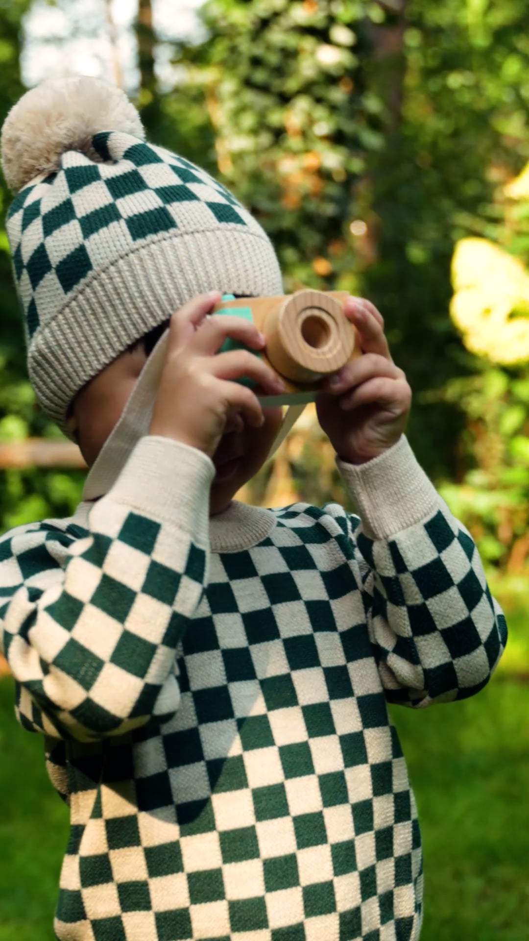 Detská zimná čiapka KID STORY Merino green chessboard