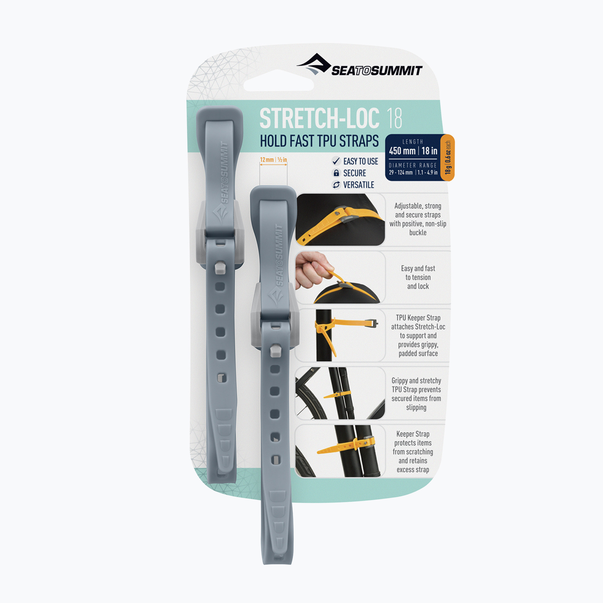 Sea to Summit Stretch Loc 18 sivý ASLSTRP12X450DSK viazacie popruhy (Stretch Loc 18 ASLSTRP12X450DSK)